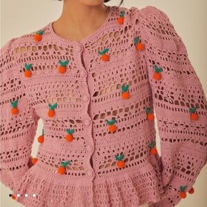 FARM Rio Pink and Orange Tassel Crochet Cardigan